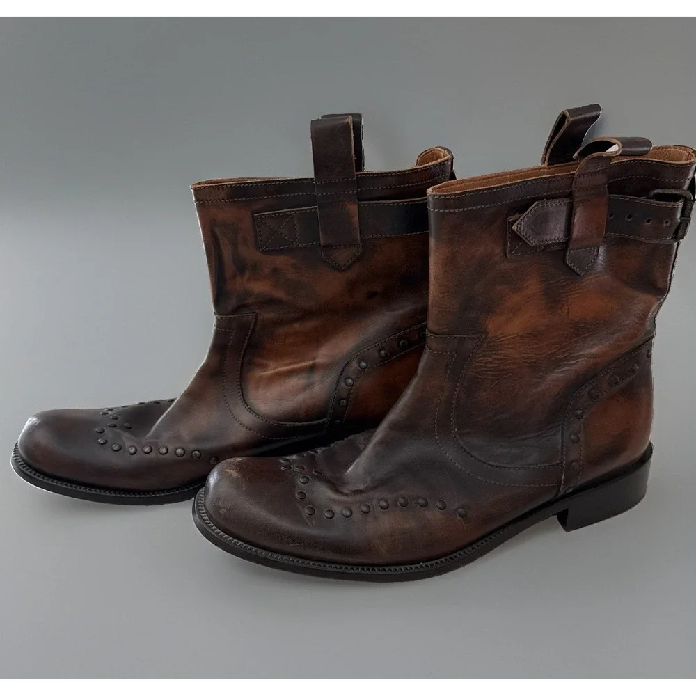 John Varvatos US 9.5 Hand Made in Italy Studded Leather Engineer Biker Boots